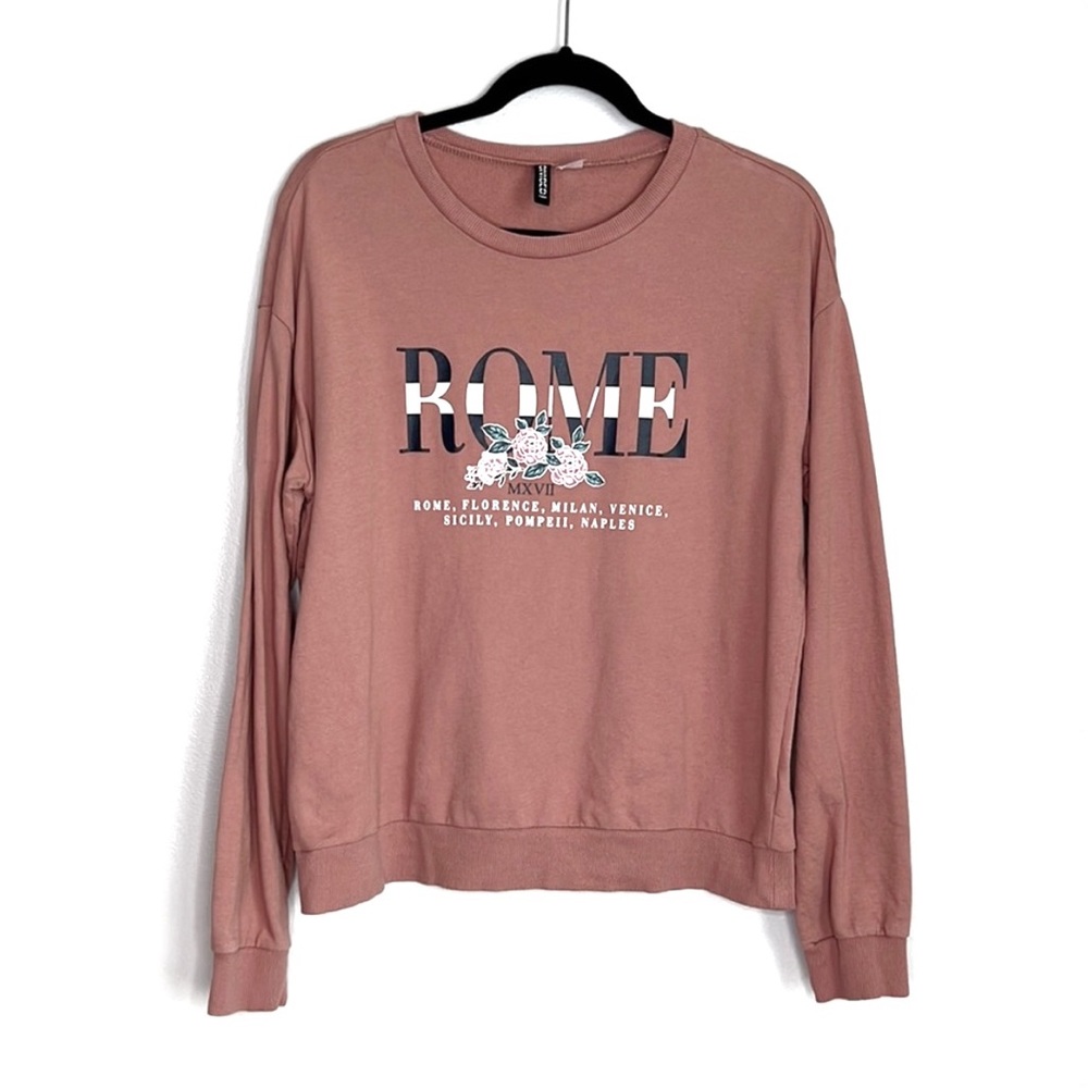 Rome Floral Oversized 100% Cotton Pullover Sweatshirt top size Medium